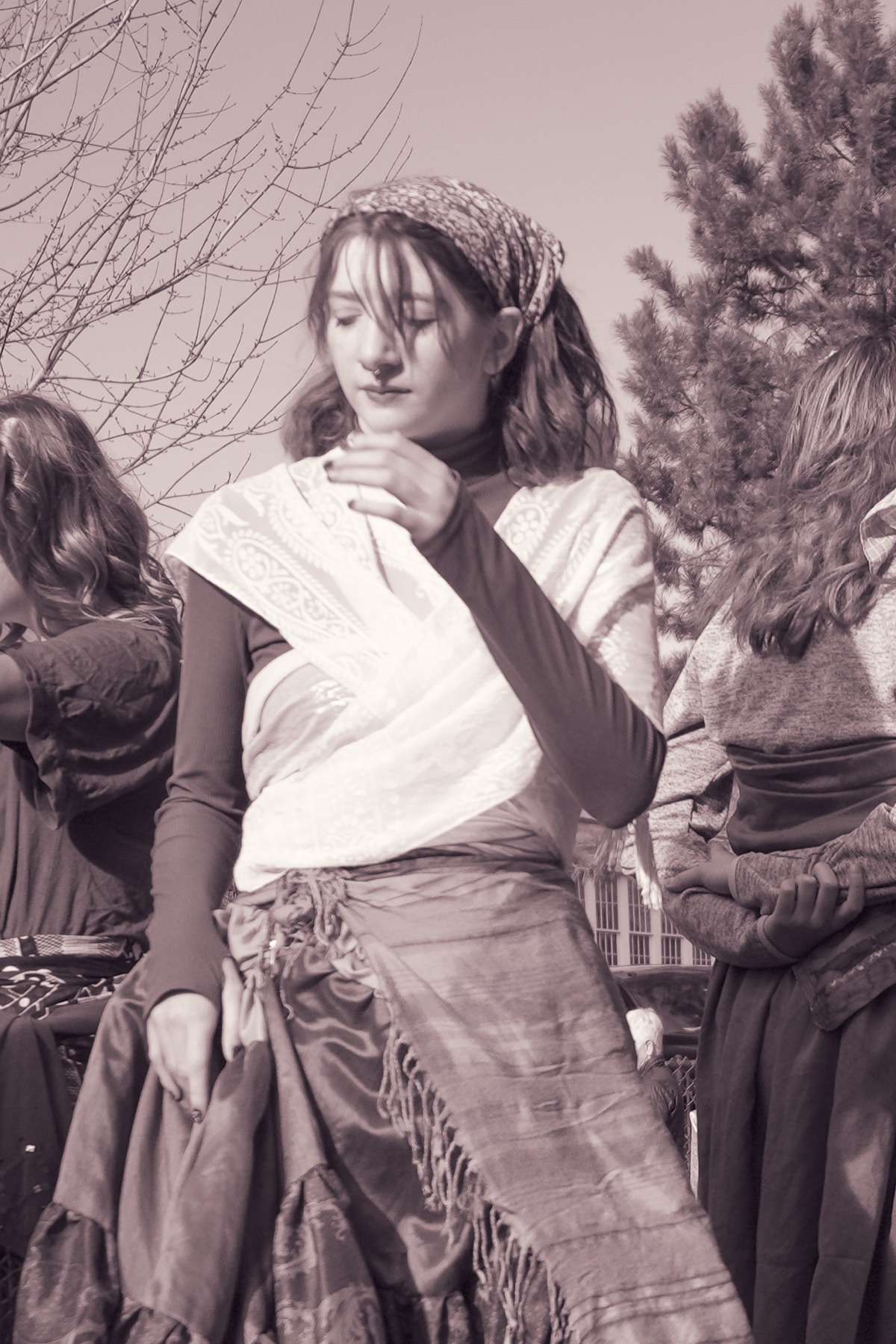 Christmas parade finale float surrounded by lights